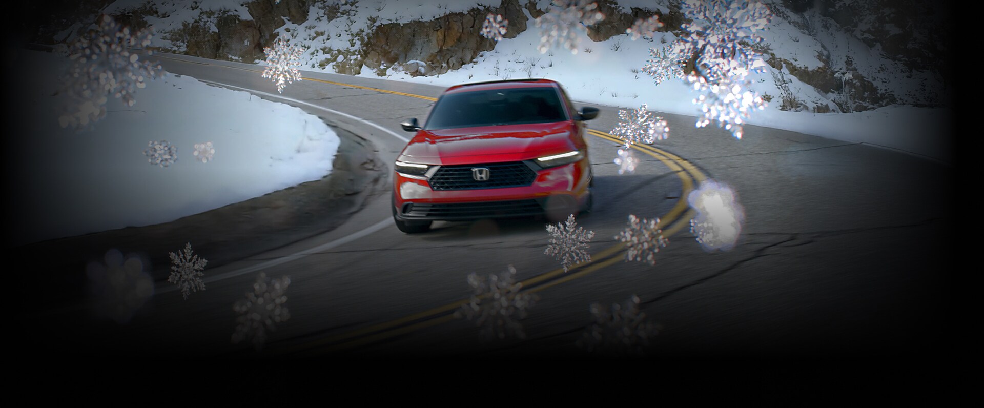 Honda autos driving on highway with Chrirstmas decoration